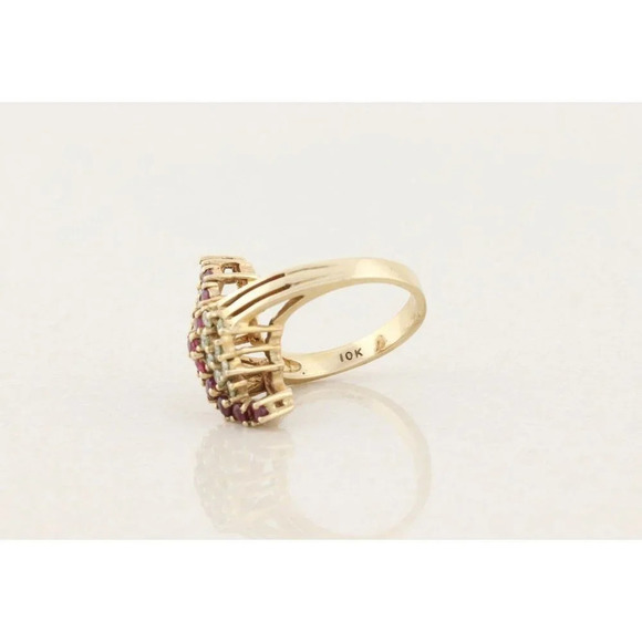 10k Yellow Gold Natural Ruby and Diamond Ring Size 6 3/4 Cluster Ring Waterfall - Picture 9 of 9
